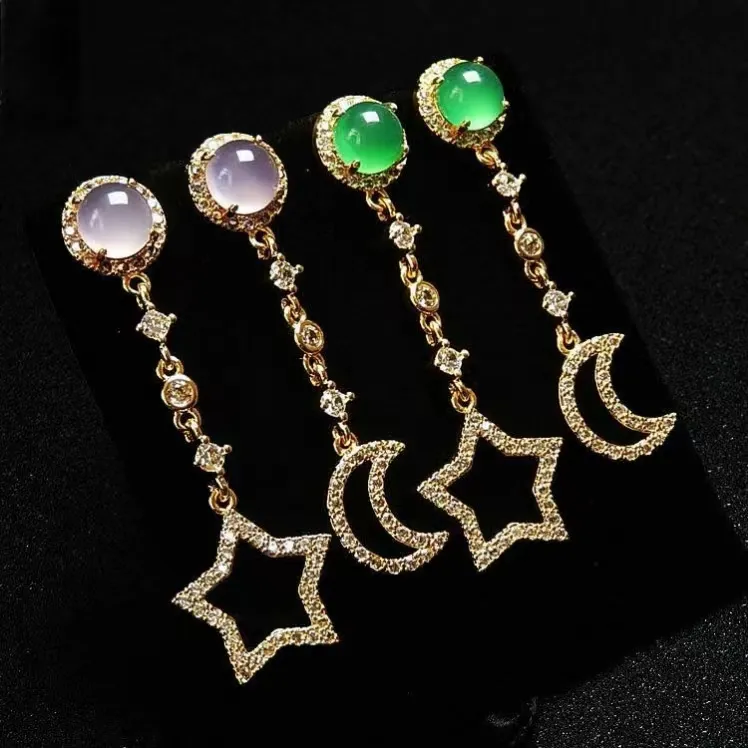 天然高冰 玉髓耳环耳钉 镶嵌气质简约女士时尚经典项链精致百搭