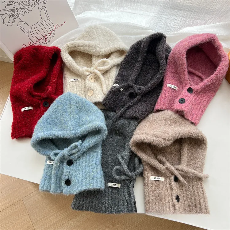 韩系儿童针织帽子围巾一体男女童秋冬季保暖护耳围脖毛线护耳帽