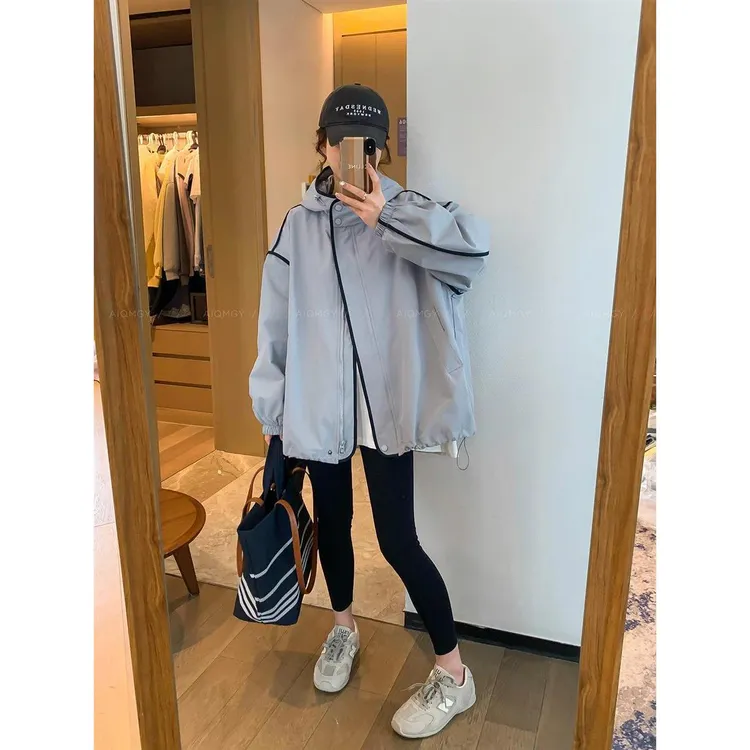 时尚洋气工装连帽外套女2025春季新款韩版宽松流行爆款冲锋衣夹克