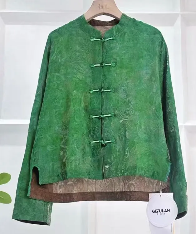 新中式国风上衣复古盘扣提花长袖唐装衬衫立领气质百搭妈妈真丝