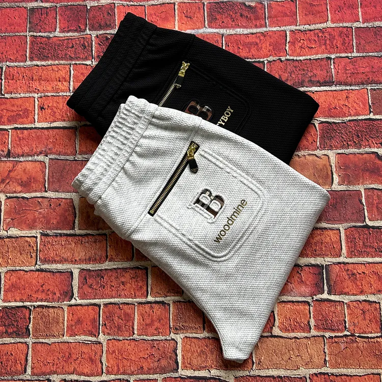 秋冬新款加绒加厚保暖纯色束脚裤菠萝格纹百搭男士休闲裤弹力卫裤