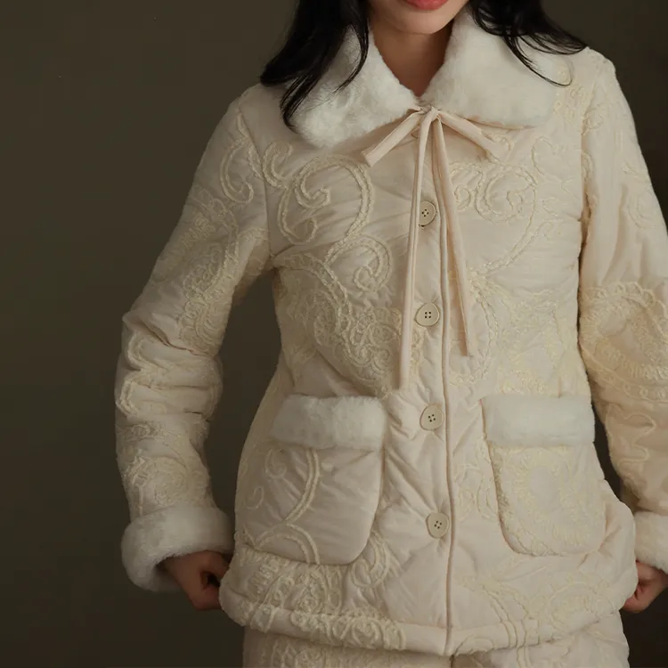 【雪似锦】设计师高定款套装加绒冬季睡衣女中式浪漫家居服26553