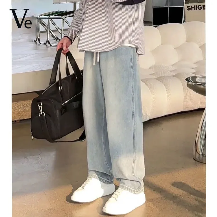 牛仔裤男春秋阔腿宽松直筒裤2025新款时尚高街潮牌休闲百搭裤子DS