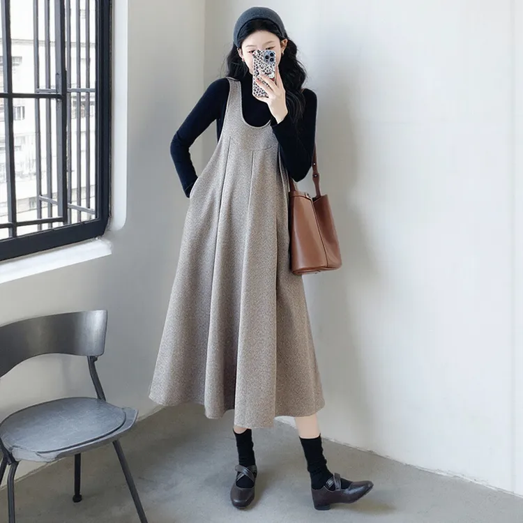 孕妇装2025新款毛呢背心裙秋冬打底衫针织毛衣连衣裙高级感两件套