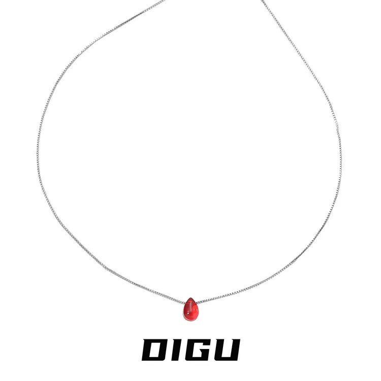 嘀咕家 铜合金项链 朱砂痣~独特红色水滴吊坠项链气质锁骨链颈链