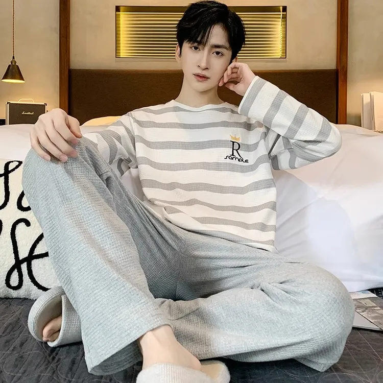 睡衣男士春秋季纯棉长袖青少年全棉男款秋冬款外穿大码家居服套装