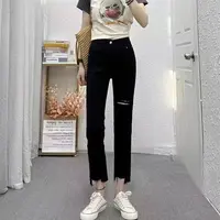 6132夏季薄款九分裤女爆款破洞牛仔韩版毛边显瘦直筒烟管