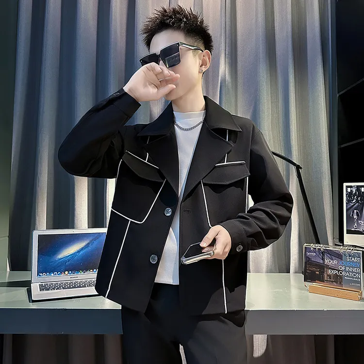 设计感韩版痞帅夹克外套男生潮牌修身上衣2025春秋季新款男士衣服