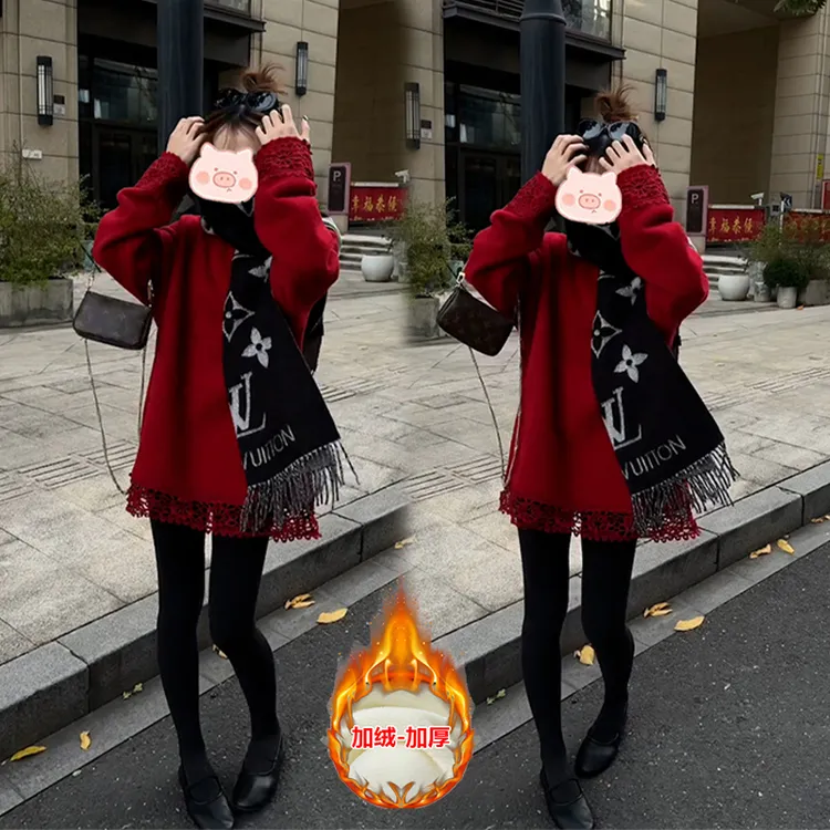 学院小香风加绒红色长袖上衣女2025百搭巨好看韩系早秋上衣女潮
