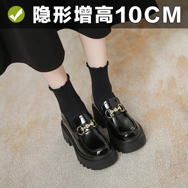 福发发专属英伦风小皮鞋女2025新款秋冬黑色乐福鞋厚底小个子内增高女鞋10cm
