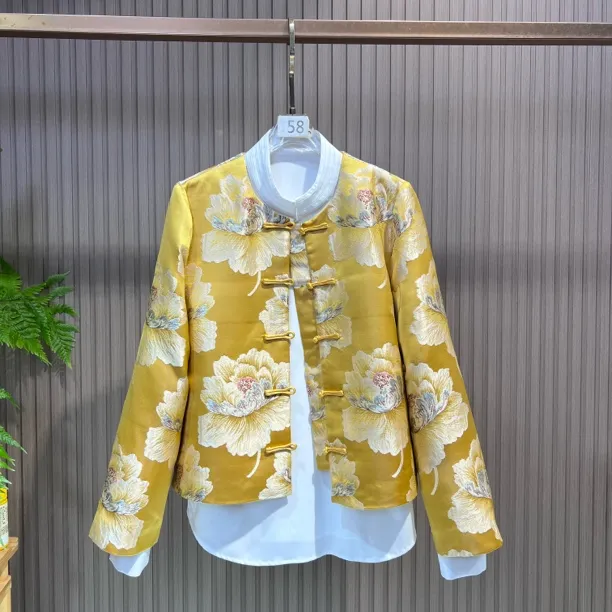 金秋牡丹 新中式国风秋冬新款女装正肩提花长袖洋气短款外套