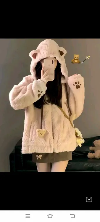 宽松宽松型连帽保暖长袖棉衣棉服冬季时尚女装毛绒