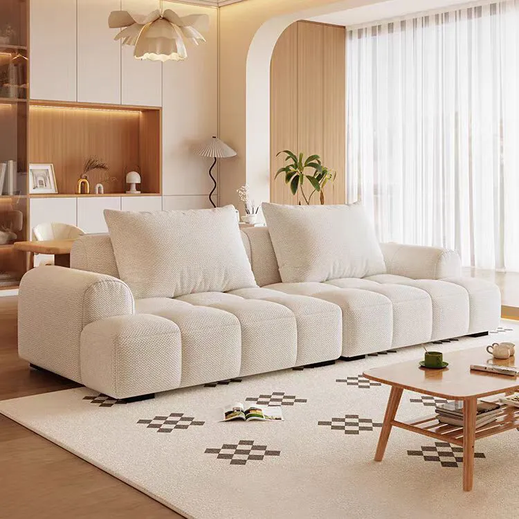 奶油风棉花糖泡芙沙发客厅小户型现代简约直排高级绒布艺二三人位