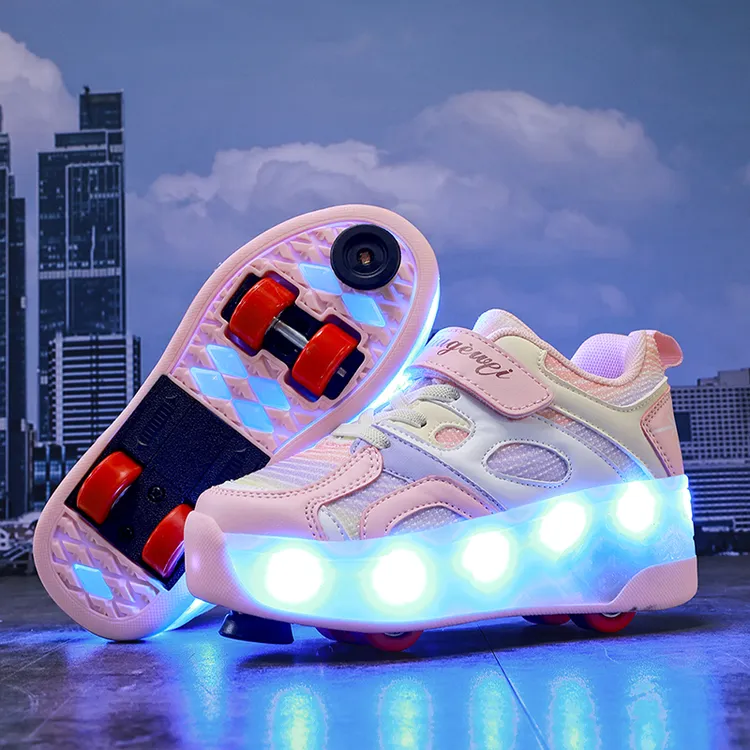 轮子鞋男童暴走鞋发光女童充电儿童休闲鞋滑轮女童轮滑鞋溜冰鞋