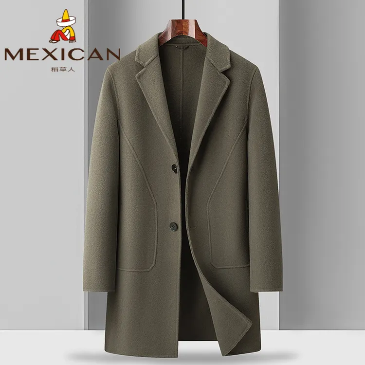 Mexican/稻草人秋冬季新款潮流时尚中长款修身加厚双面百搭外套男
