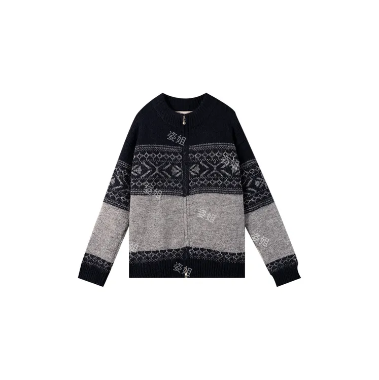 美拉德费尔岛半拉链翻领正肩毛衣女秋冬新款宽松针织衫上衣