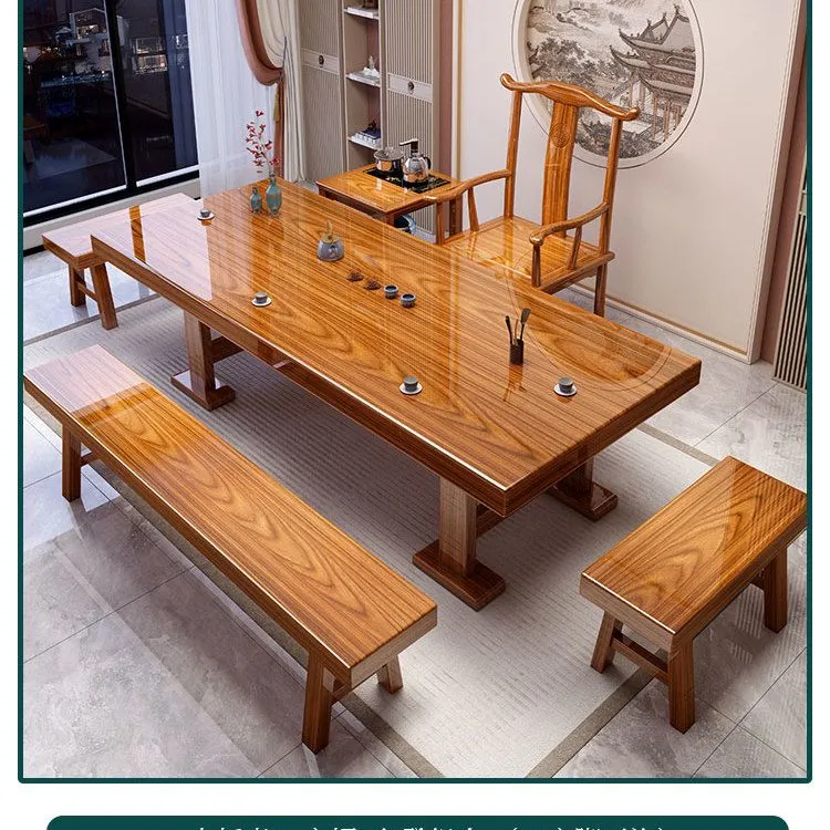 实木大板茶桌椅组合平面款茶桌茶台家用办公茶几干泡桌一体一整套