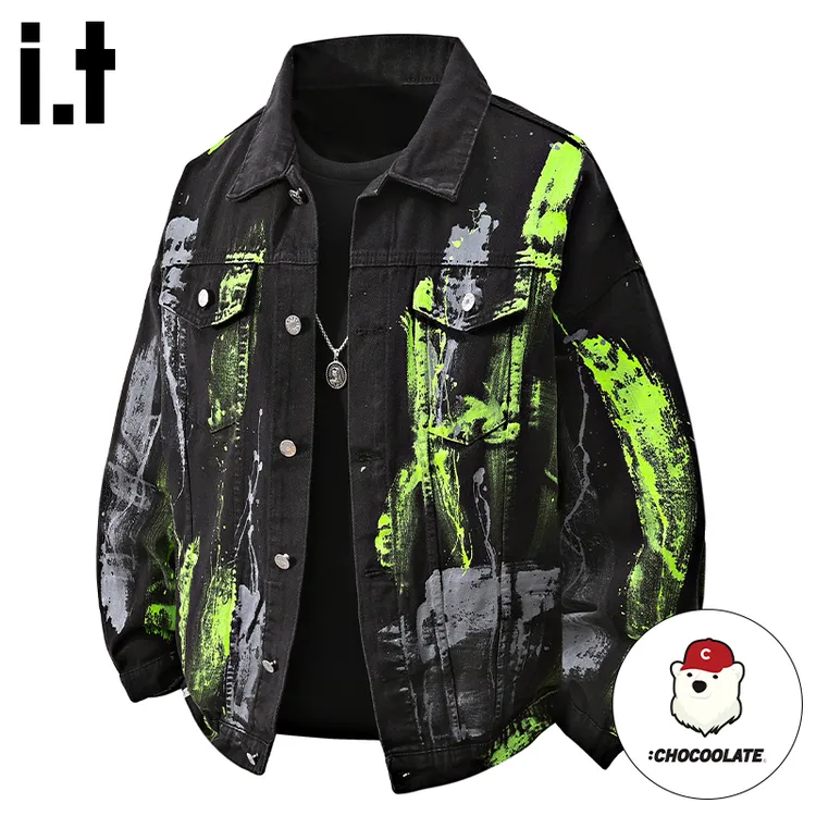 i.t:CHOCOOLATE痞帅长袖牛仔夹克男士秋冬美式涂鸦设计感宽松外套