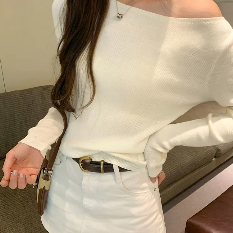 慵懒风拼接修身长袖打底针织衫女秋冬2025新款韩系高级感内搭上衣