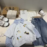 现货-儿童春季翻领假两件韩版卫衣D-5268欧若风穿搭宽松男童女童