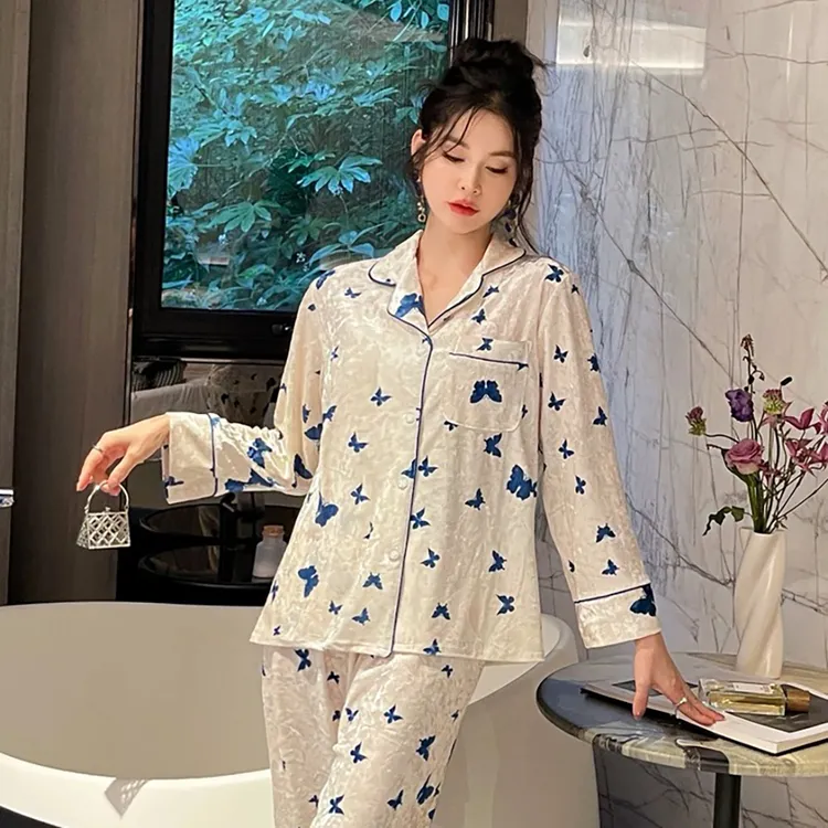 DAVINCIART达芬奇密码睡衣新蝴蝶金钻绒套加厚秋冬家居服保暖套装