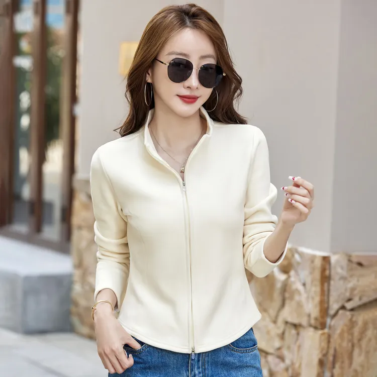 双面绒短款外套女秋冬立领双拉链外搭开衫高级感时尚休闲卫衣厚款