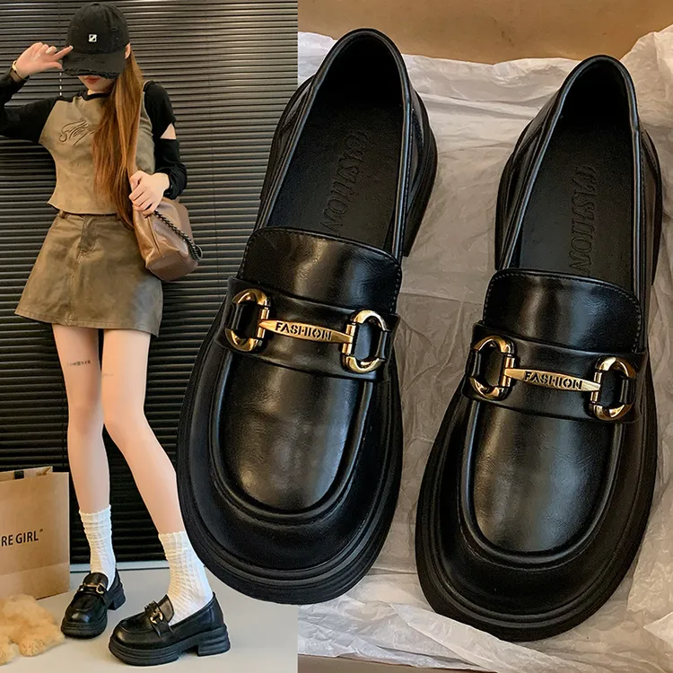 爆款英伦风厚底乐福鞋女2025粗跟软底小皮鞋时尚休闲上班穿单鞋