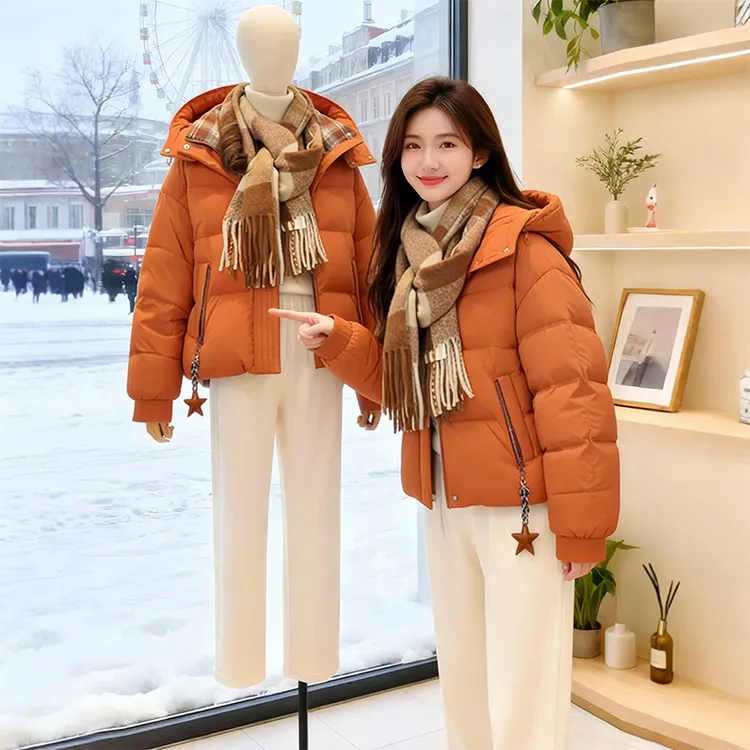 小个子连帽夹棉短款羽绒棉服女2025年冬季新款洋气独特超好看棉袄