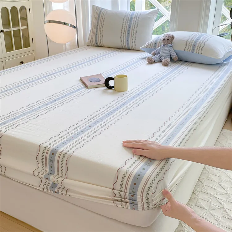 100%全棉单床笠色织提花纯棉床笠保护罩三件套四季通用床垫子罩
