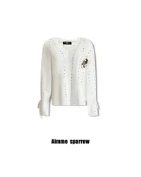Aimmesparrow25AW白/棕/灰色V领亮片小兔针织上衣