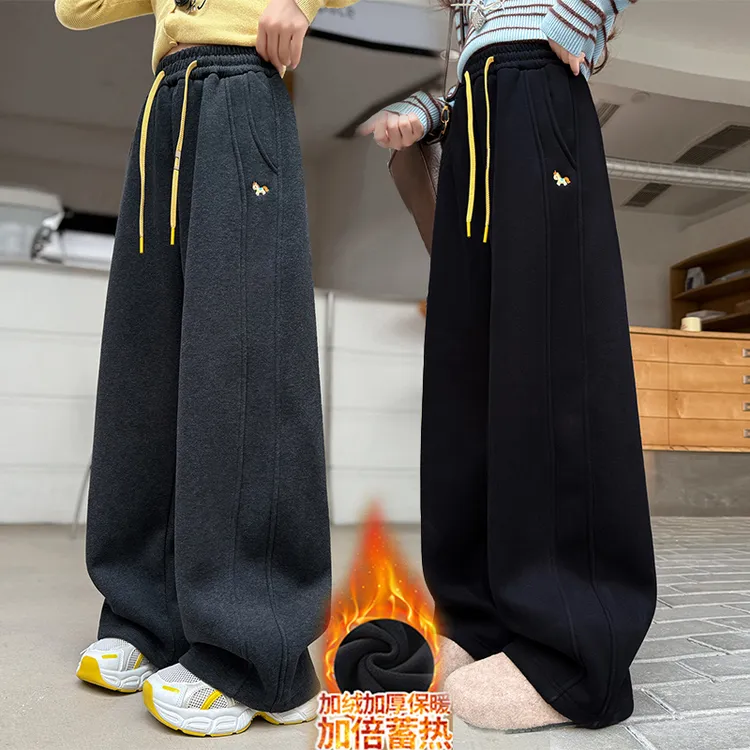 女童加绒裤子冬装2025新款儿童运动裤冬季洋气大童一体绒保暖长裤