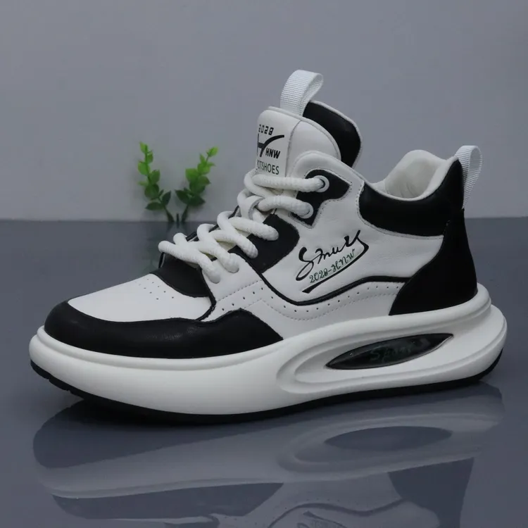 头层牛皮秋冬高帮时尚百搭透气防滑软底真皮休闲厚底潮流男鞋潮鞋