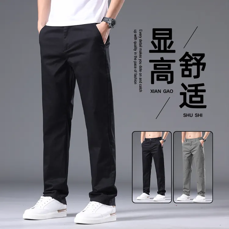 男士小直筒休闲裤轻商务修身百搭长裤夏季小脚裤男裤#1802灰底-4
