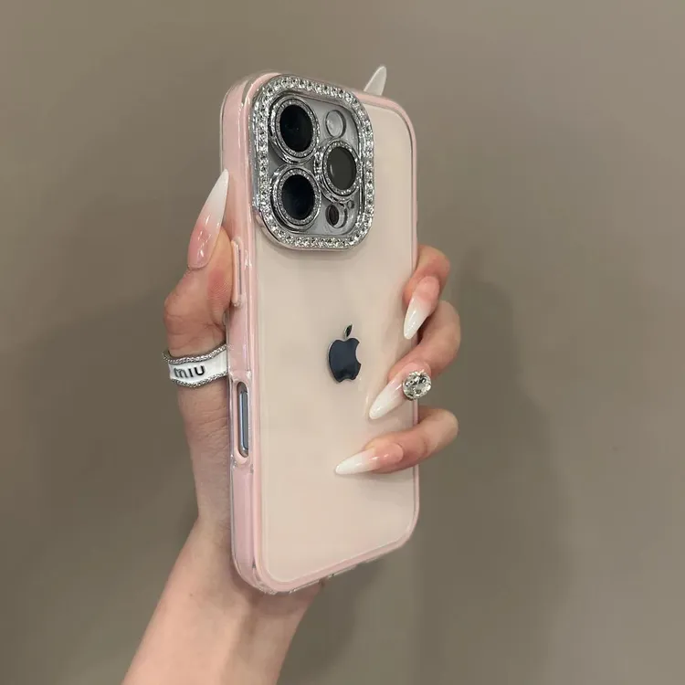 粉嫩嫩果冻纯色适用iPhone16promax手机壳闪粉镜头15可爱14Pro/13