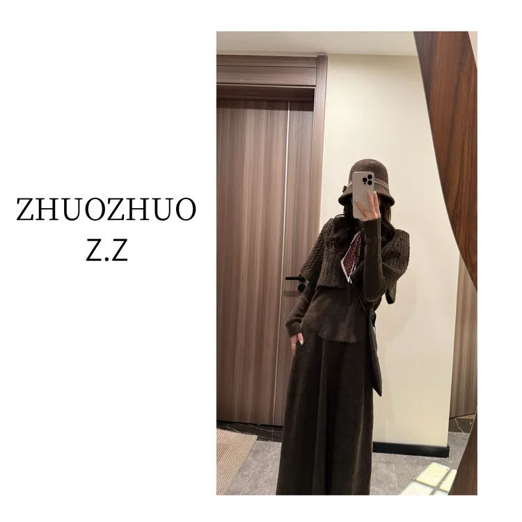 【ZHUOZHUO专属】“温域漫裁”氛围感温柔通勤穿搭立体绞花针织三件套