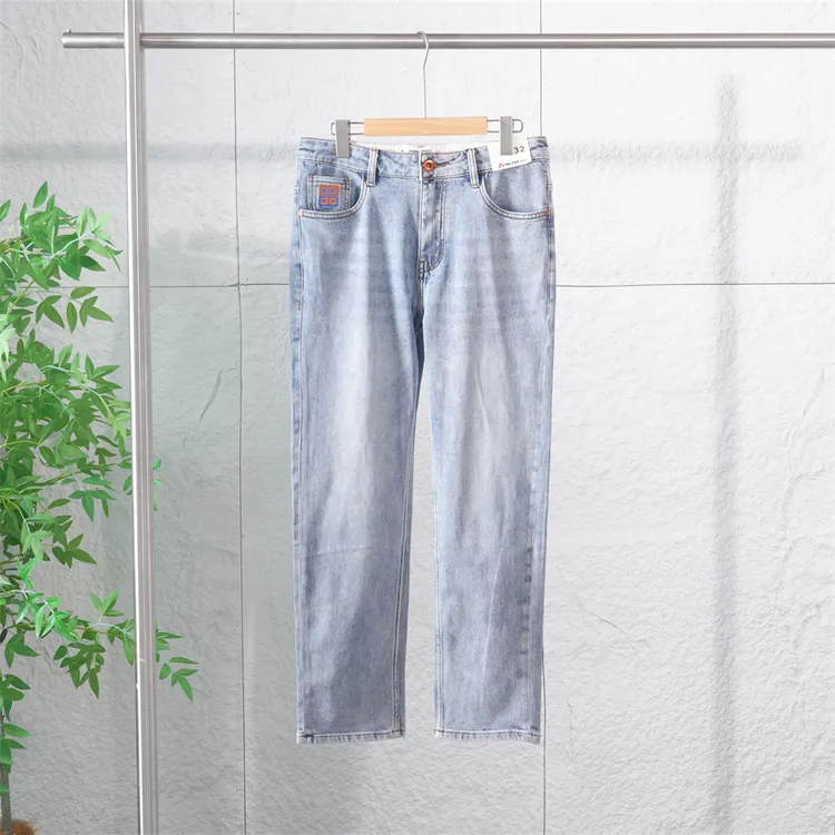 秋季男士潮流百搭复古小直筒牛仔裤高端刺绣简约长裤ZJ276-393