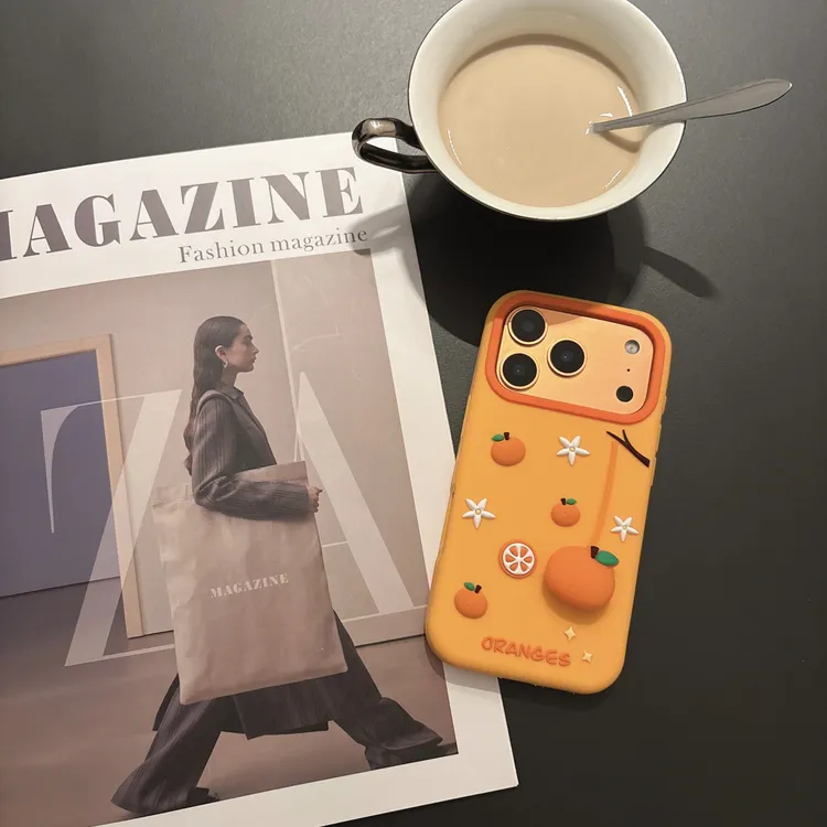 适用iPhone17Promax趣味创意立体可爱吊坠橘子15新款苹果手机壳