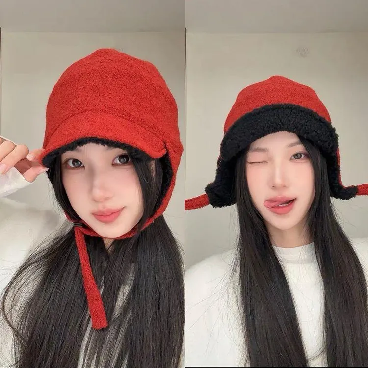 （现货秒发）晴子日本ca4保暖羊毛护耳飞行帽双面戴冬加厚雷锋帽女