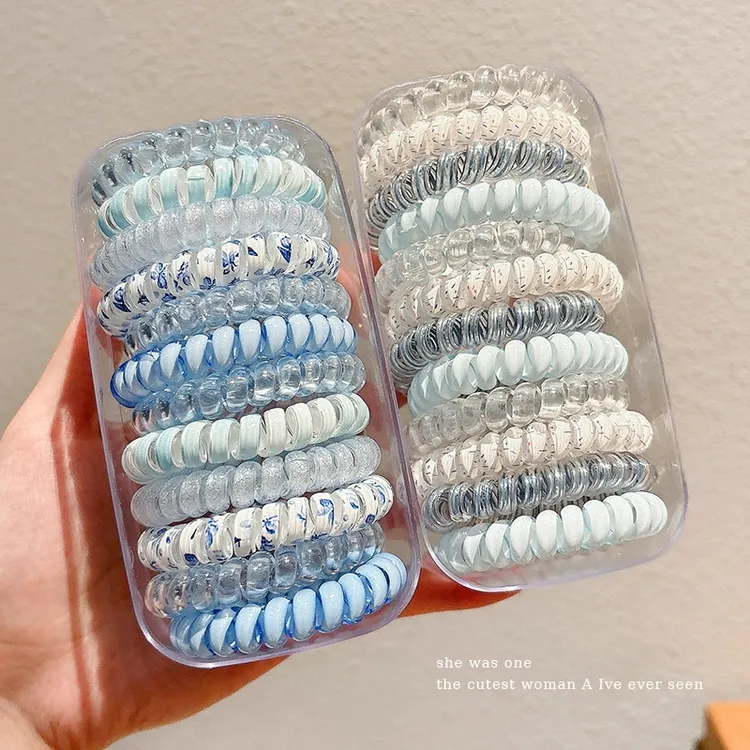 海盐蓝无痕电话线发圈2025新款头绳皮筋女扎头高弹力耐用发绳头饰