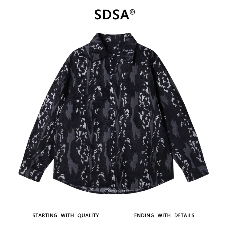 SDSA男士秋冬新款痞帅男装潮牌撞色提花长袖衬衫百搭时尚衬衣时尚