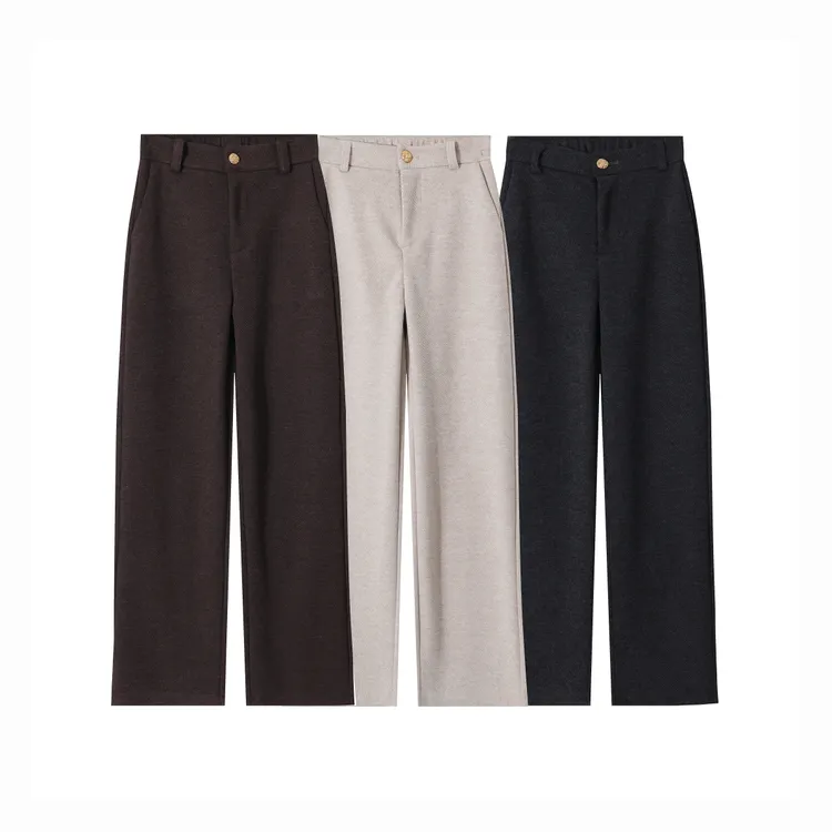 直筒裤长裤高腰西装女士裤子休闲风厚款微弹女百搭时尚加厚羊绒裤