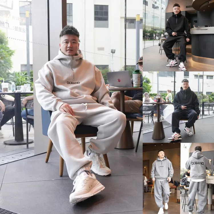  加绒连帽套头字母刺绣运动套装宽松套装男女同款90269+2560