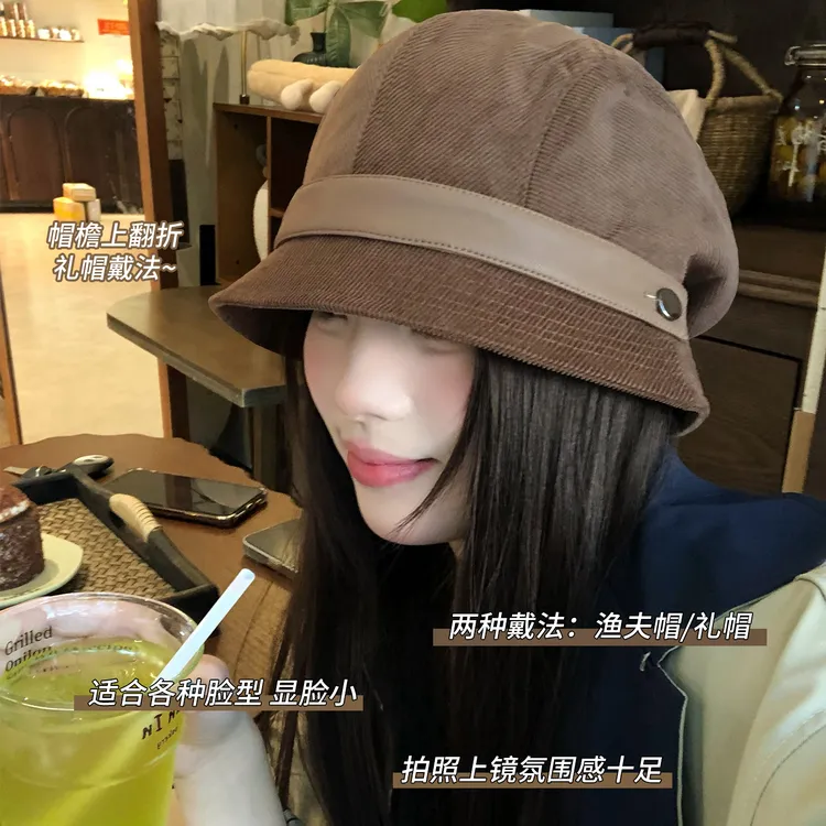 大头星球日系氛围感帽子礼帽遮阳上镜渔夫帽一帽多戴渔夫帽女
