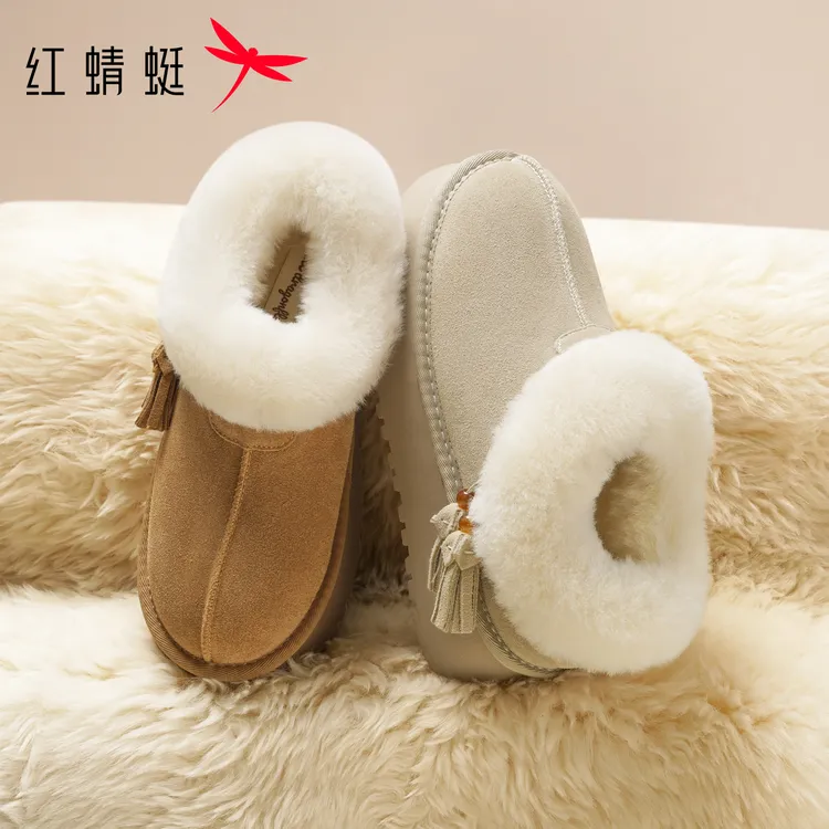 红蜻蜓雪地靴女款2025冬季新款厚底加绒加厚保暖女靴面包鞋棉鞋女