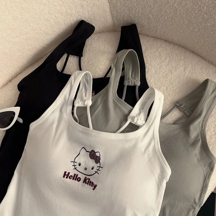 HelloKitty原创百搭可爱运动吊带带胸垫背心内衣女修身辣妹上衣