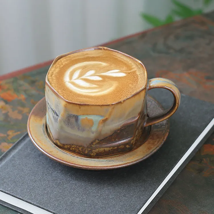 柴烧咖啡杯 手工陶瓷女士男士带碟下午茶家用水杯马克杯拿铁带碟