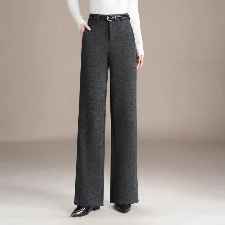 窄版羊毛呢阔腿直筒裤女秋冬2025新款高腰通勤显瘦长裤气质休闲裤