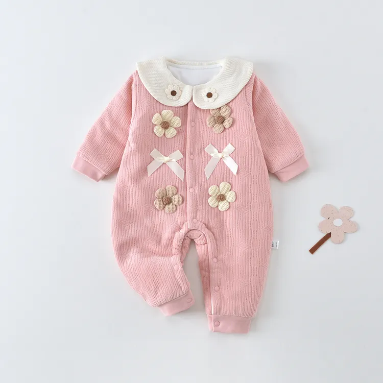 夹棉连体衣婴儿150克可爱公主连体衣秋冬女宝外出服长袖安阳童装a