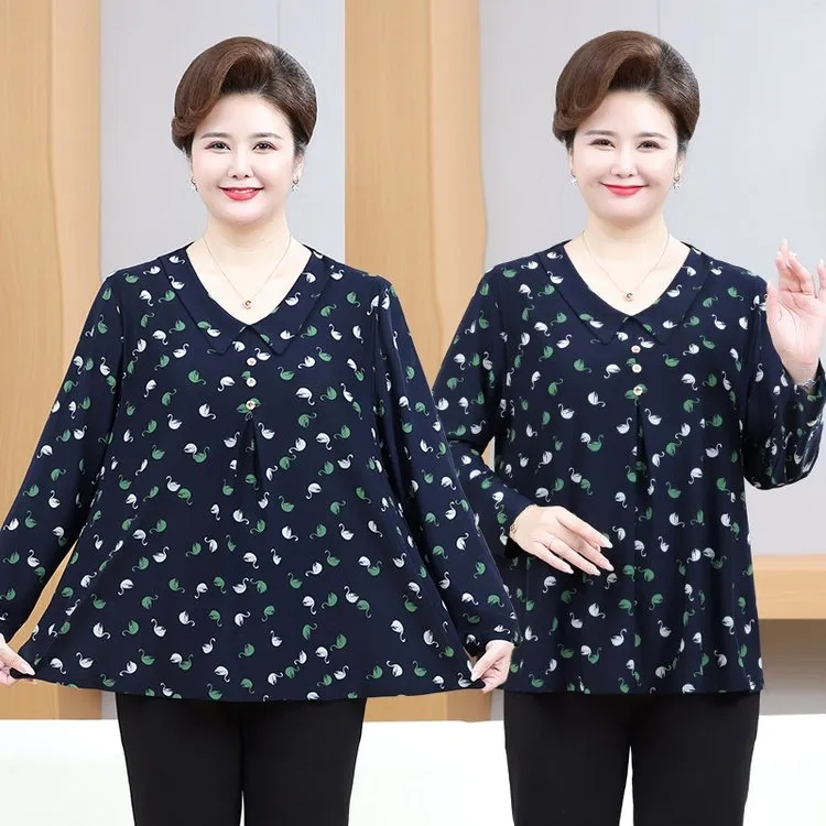 60岁妈妈打底衫 秋季大码中老年妈妈装上衣打底衫宽松弹力遮肚女