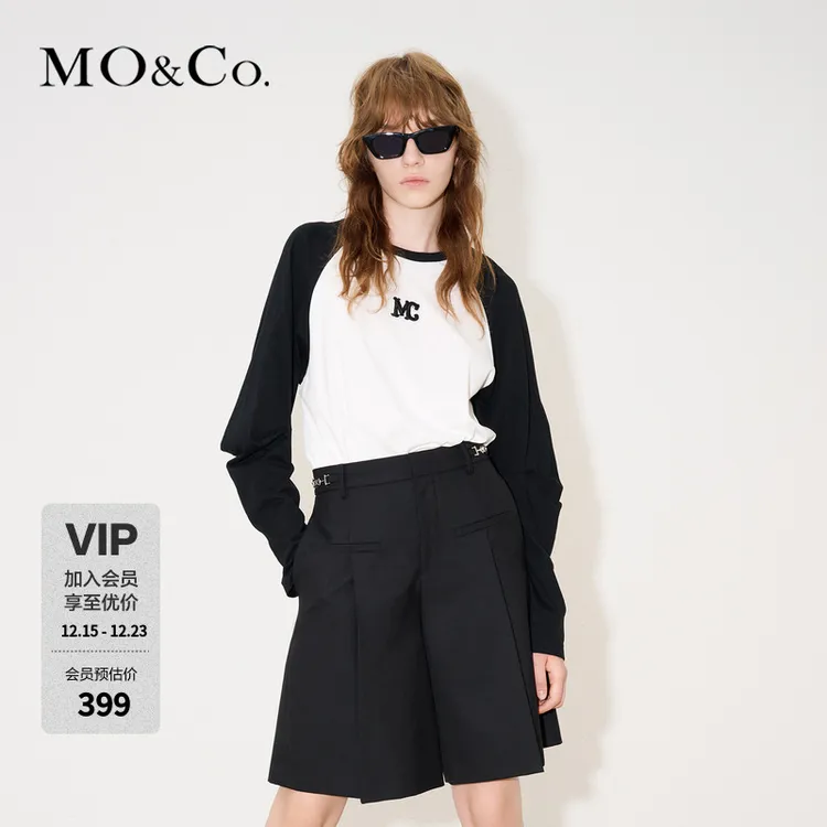 MOCOMC刺绣立褶插肩袖长袖棉质宽松T恤MBC4TEET01